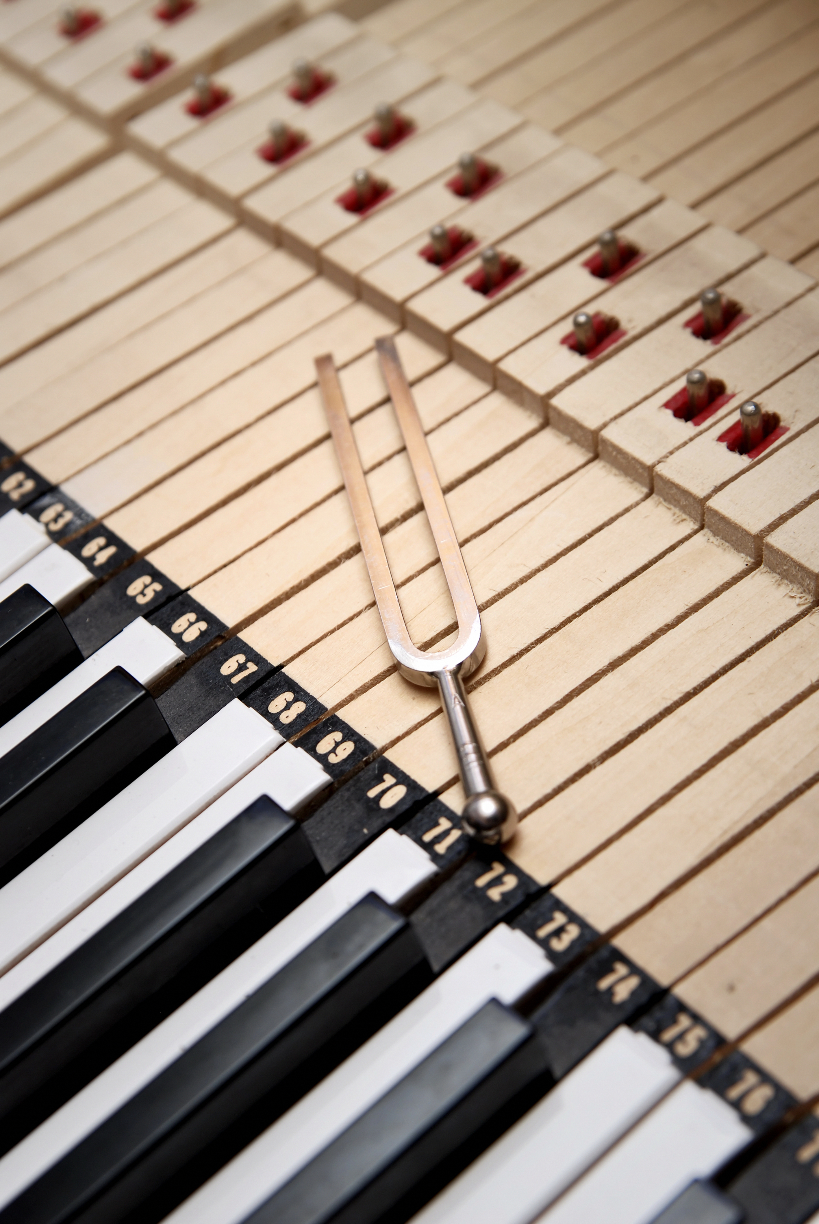 photo of tuning fork sitting on top of piano keyboard